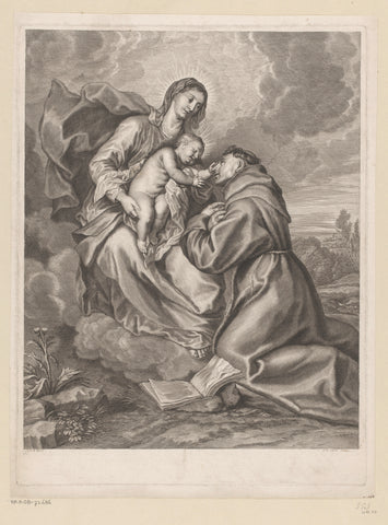 Maria with child and kneeling Antonius of Padua, Gilles Rousselet, 1620 -1686 Canvas Print