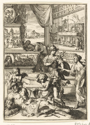 Title page for the Hollandsche Mercurius about the year 1679, Romeyn de Hooghe (attributed to), 1680 Canvas Print