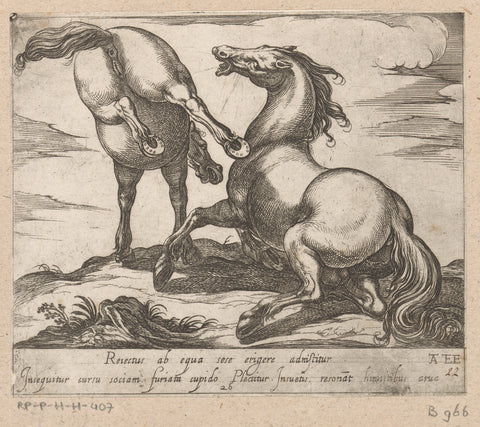 Horse kicking another horse, Antonio Tempesta, 1590 Canvas Print