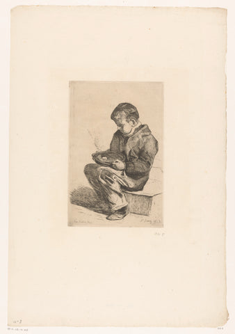 Sitting boy with a bowl of soup, François Bonvin, 1861 Canvas Print