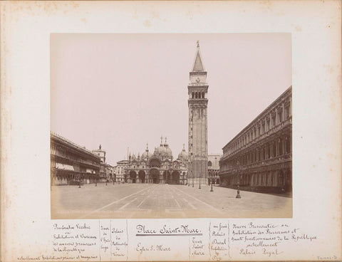 View of St. Mark's Square, the Campanile, the Basilica of St. Mark and the Doge's Palace in Venice, Carlo Ponti, 1860 - 1881 Canvas Print