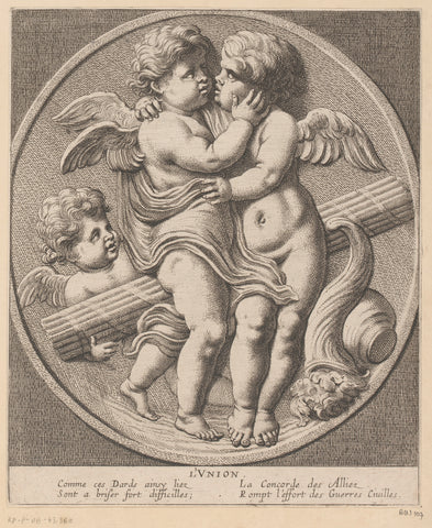 Two embracing putti with cornucopia, Louis Ferdinand I Elle, 1654 Canvas Print