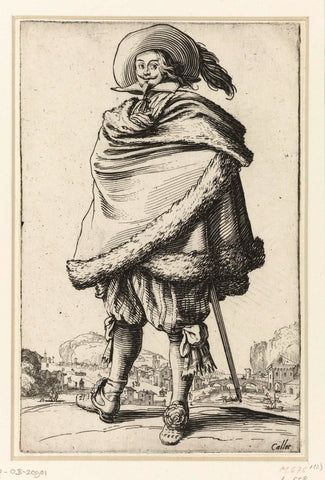 Nobleman with plumed hat, seen from the front, Jacques Callot, 1620 - 1623 Canvas Print