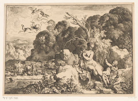 Venus sitting on a rock, accompanied by three putti, Christian Wilhelm Ernst Dietrich, 1742 Canvas Print