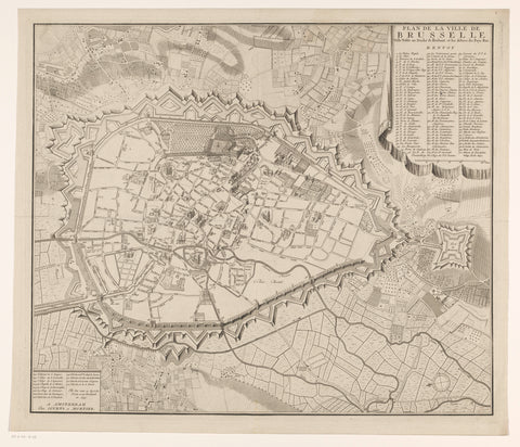 Map of Brussels, Frans de Bakker, 1736 - 1774 Canvas Print