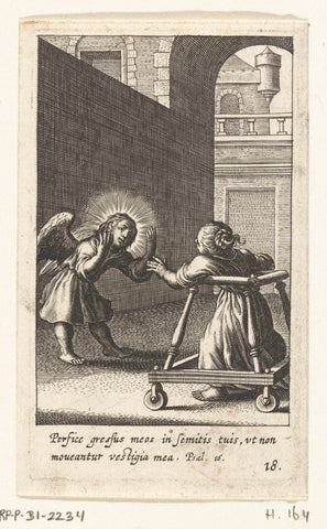 Engel teaches child to walk in a walking rack, Boetius Adamsz. Bolswert, 1624 Canvas Print