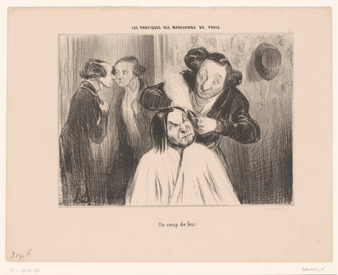 Woman gets curls at the wig maker, Honoré Daumier, 1839 Canvas Print