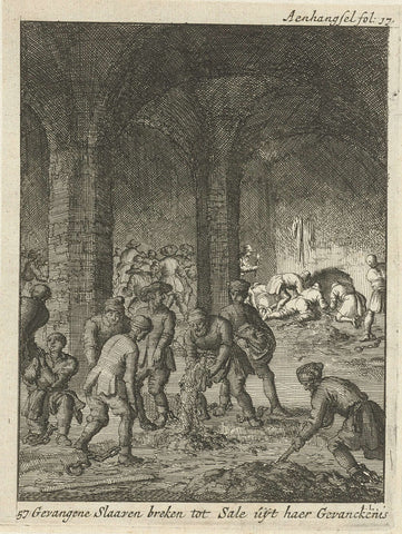 Christian slaves dig a tunnel to escape from prison, Jan Luyken, 1684 Canvas Print