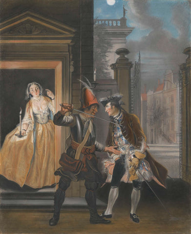 The bribery scene from the second act of the comedy 'Hopman Ulrich of deceived avarice' by Johan van Paffenrode (1661)., Cornelis Troost, 1745 Canvas Print