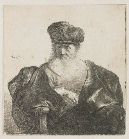 Old man with beard, fur cap, and velvet cloak, Rembrandt van Rijn, c. 1631 Canvas Print