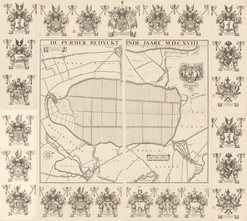 Map of the Purmer with coat of arms, consisting of six parts, anonymous, 1683 Canvas Print