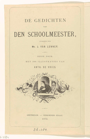 Title page for: De Schoolmeester, De gedichten van den Schoolmeester, 1872, Charles Comte, 1872 Canvas Print