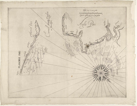 Sea map of the English coast at Duins, 1639, anonymous, 1639 Canvas Print