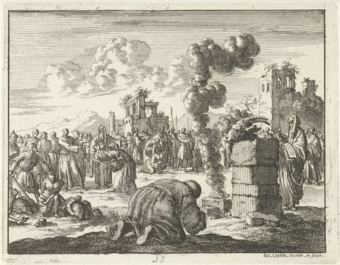 Christians killed by Longobarden for refusing to cooperate in the sacrifice of a goat goat, Jan Luyken, 1685 Canvas Print