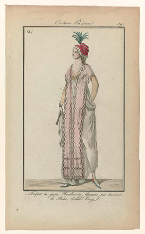 Journal des Dames, Costume Parisien, July 1797 (2) : Toquet en gauze Bouillonné (...), anonymous, 1797 Canvas Print