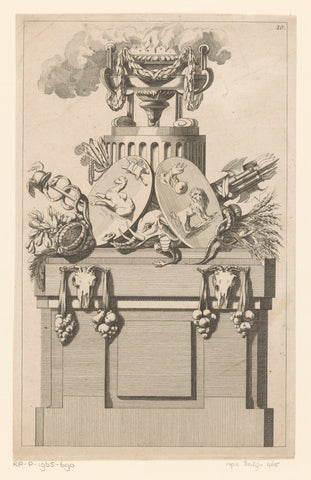 Voetstuk met runderschedel en rookvat, unknown, in or after 1771 Canvas Print