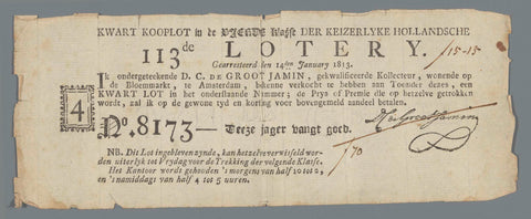 Lottery letter, D.C. de Groot Jamin, 1813 Canvas Print