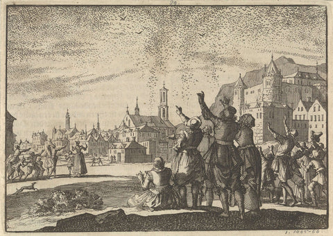 Square in Cork where the inhabitants look at the thousands of starlings in the sky, 1621, Jan Luyken, 1698 Canvas Print