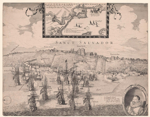 Victories of Piet Hein on the Portuguese war and merchant fleet in the bay near San Salvador, 3 March and 11 June 1627, Hessel Gerritsz (attributed to), 1627 Canvas Print