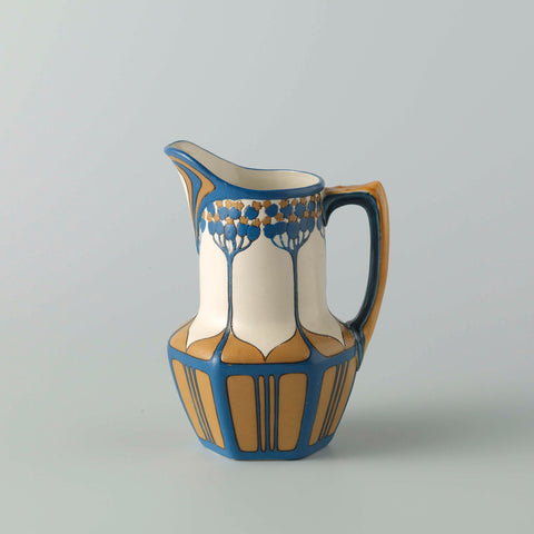 Milk jug belonging to a chromolith stoneware tea set, decorated in blue and tan, Villeroy & Boch Keramische Werke KG, c. 1911 - c. 1912 Canvas Print