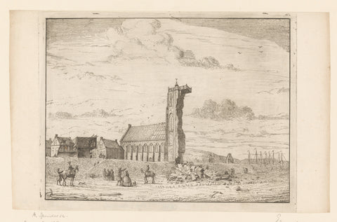 Collapsed tower of the church at Egmond aan Zee, 1741, Adriaan Spinder, 1741 - 1743 Canvas Print