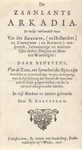 Title page for: H.J. Soeteboom, De Zaanlants Arkadia, 1658, Gerrit van Goedesberg, 1658 Canvas Print