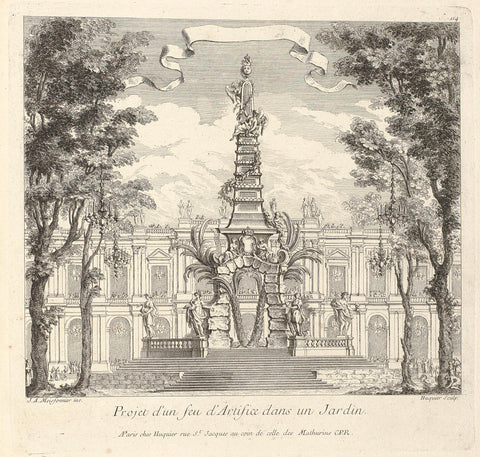 Design for an installation for fireworks in a garden, Gabriel Huquier, Juste Aurèle Meissonnier, 1738 - 1749 Canvas Print