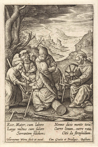 Christ child saws a trunk, Hieronymus Wierix, 1563 - before 1619 Canvas Print