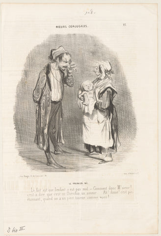 Midwife shows a man his firstborn child, Honoré Daumier, 1840 Canvas Print