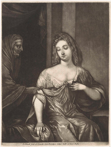 Young woman receives a note from a matchminer, Pieter Schenk (I), 1670 - 1713 Canvas Print