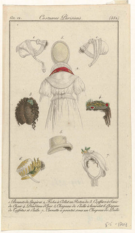 Journal des Dames et des Modes, Costumes Parisiens, 5 May 1804, Year 12, (552): Bonnets de Lingères (...), anonymous, 1804 Canvas Print