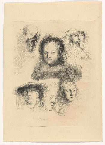 Studies of the head of Saskia and others, Ignace-Joseph de Claussin, 1805 - 1844 Canvas Print