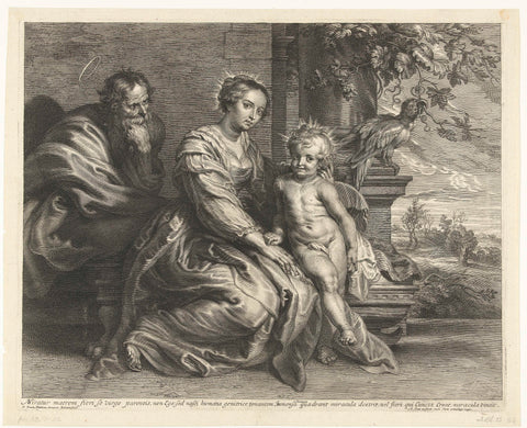 Holy family with parrot, Schelte Adamsz. Bolswert, 1596 - 1659 Canvas Print