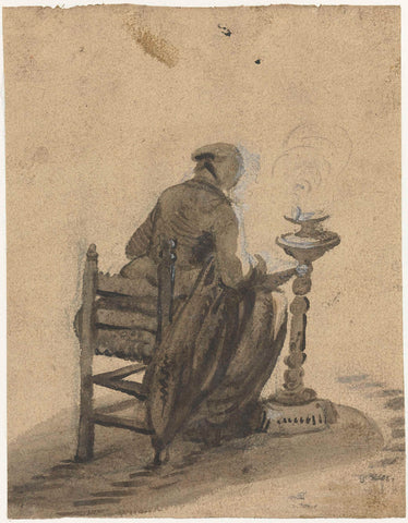 Seated woman, from behind, working by an oil lamp, Harmen ter Borch, c. 1651 Canvas Print