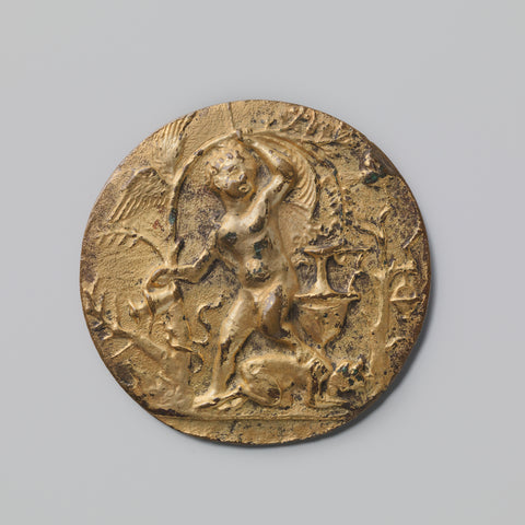 Gilt bronze plaque with allegorical representation of the Laster, Andrea Briosco, c. 1500 Canvas Print