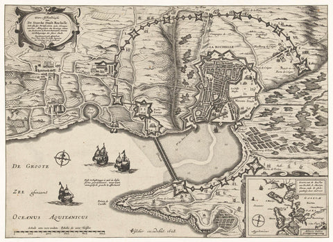 Map of the siege of La Rochelle, 1627-1628, Claes Jansz. Visscher (II) (workshop or), 1628 Canvas Print