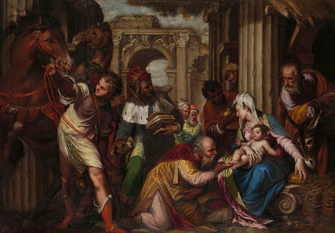 The Adoration of the Magi, Paolo Farinati, c. 1585 Canvas Print