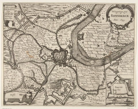 Map of the Siege of Rijnberg, 1633, anonymous, 1651 - 1652 Canvas Print