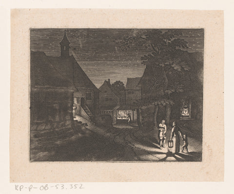 Village at night, Matthäus Merian (I), 1603 - 1645 Canvas Print