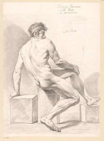 Sitting male nude, seen on the back (3rd prize 1792), Hermanus Fock, 1792 Canvas Print