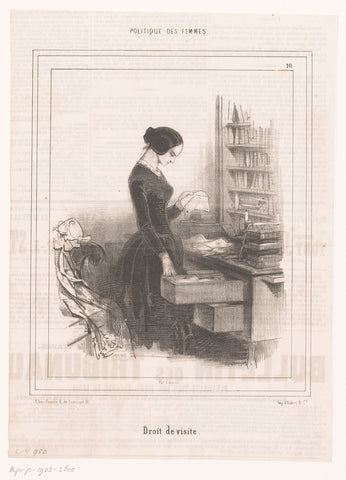 Woman reads a letter from a desk drawer of her husband, Paul Gavarni, 1843 Canvas Print