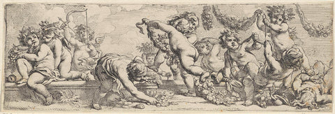 Frisian with children playing and putti, Cornelis Schut (I), 1618 - 1655 Canvas Print