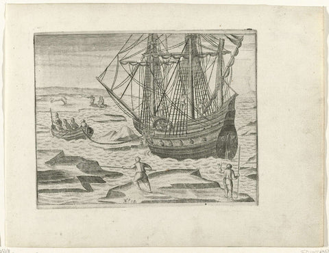 The ship threatens to get stuck in the ice at Oranje-eiland, 1596, anonymous, 1615 - 1617 Canvas Print