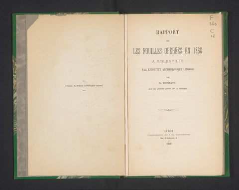 Report on the excavations carried out in 1868 in Juslenville by the Liège Archaeological Institute, S. Bormans, c. 1869 Canvas Print