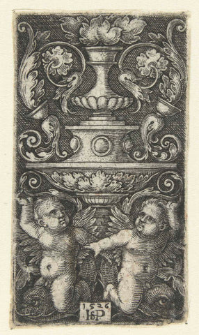 Vlakdecoratie met twee putti, Hans Sebald Beham, 1510 - 1526 Canvas Print