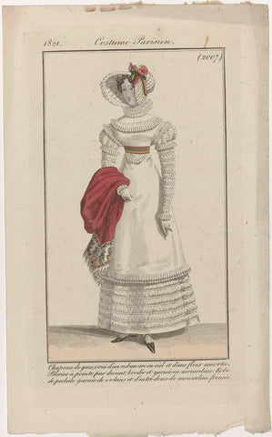 Journal des Dames et des Modes, Costume Parisien, 25 August 1821, (2007): Chapeau de gaz (...), anonymous, 1821 Canvas Print