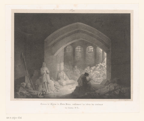 Crypt of Notre-Dame with rubble of graves, Jean Baptiste Isabey, 1822 Canvas Print