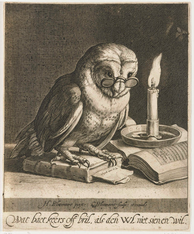 Owl with glasses and books, Cornelis Bloemaert (II), c. 1625 Canvas Print