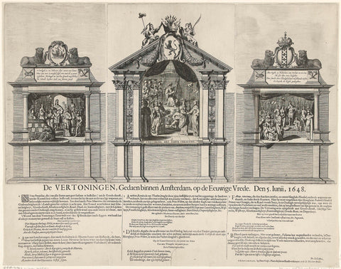 Emblematic screenings performed on Dam Square in honour of the Peace of Munster in 1648, Pieter Nolpe, 1648 Canvas Print