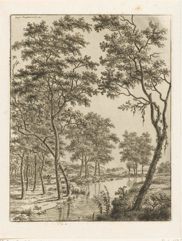 Rivierlandschap met bomen, in de verte twee ruiters, Ernst Willem Jan Bagelaar, 1817 Canvas Print